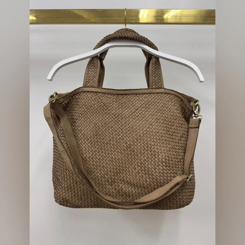 (407-MOC) INTRECCIATO (BRAIDED) LEATHER TOTE BAG WITH SHOULDER STRAP - Picture 1 of 4